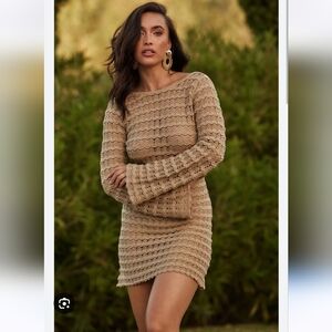 Tan crochet mini dress